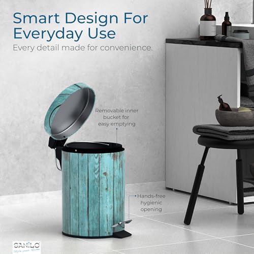 Sanilo Small Bathroom Trash Can with Lid [1.3 Gallon] - Lidded Tiny Trashcan for Garbage - Mini Metal Bin with Soft Closing Mechanism - Bath Room Accessoire Wastebin with Inner Bucket (Lumber) - color: Lumber