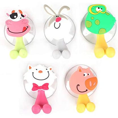 Wall Mounted Duty Suction Cup Toothbrush Holder Hooks Set for Mounting on Smooth Wall in Shower, Bathroom, Garage, Office,Perfect for Motivating Your Children to Brush Their Teeth (5 Small Animals)