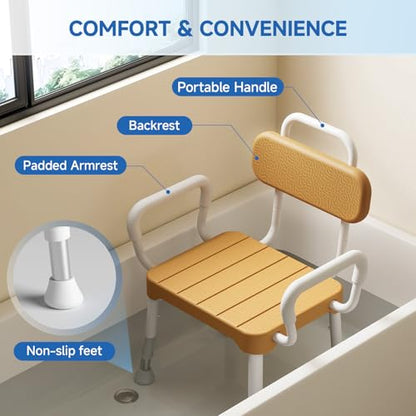 Loyoda Shower Chair with Arms and Back for Seniors, 350 lb Capacity | FSA/HSA Eligible, Adjustable Height Shower Bench for Inside Shower or Bathtub, Non-Slip Feet, Waterproof and Durable - size: Brown