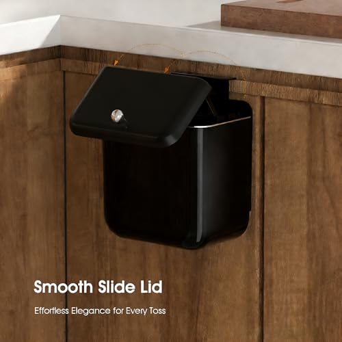 Large 3.2 Gallon Compost Bin, Under Sink Trash Can with Lid, Hanging Waste Cabinet for Office Kitchen Cupboard Bathroom Bedroom, Both Black - color: Pure Black