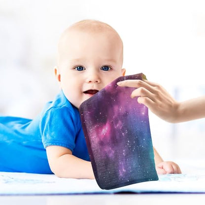 YETTASBIN Galaxy Muslin Baby Hand Washcloths, Soft Cotton Bath Face Towel, 4 Layers Extra Absorbent Feeding Burp Cloth for Newborn Infant, 3 Pack - size: 12 Inch x 3 Pack