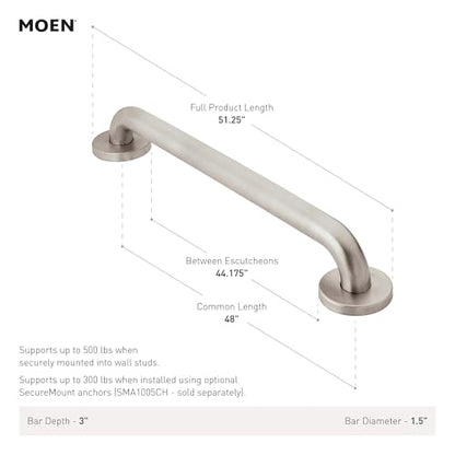 Moen R8948W Bathroom Safety 48-Inch Grab Bar with Concealed Screws, Glacier White - color: Glacier, size: 48 Inch