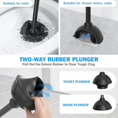 Toilet Plunger and Brush Set, 2 Pack Silicone Bowl Brush and Heavy Duty Toilet Plunger with Ventilated Holder, 2-in-1 Toilet Brush and Plunger Combo for Bathroom Deeply Cleaning (White & Grey)