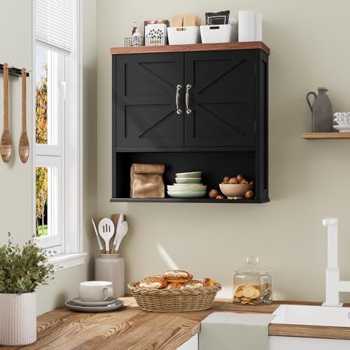 Smuxee Farmhouse Bathroom Cabinet Wall Mounted, Black Medicine Cabinet with Adjustable Shelf, Bathroom Cabinet for Living Room, Laundry Room - color: Black, size: Big