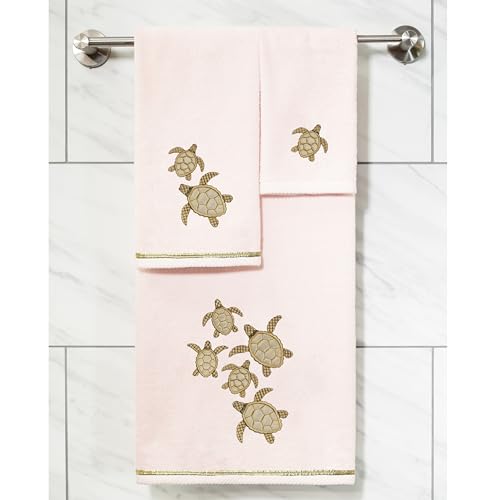 Jewel 4-Piece Premium Towel Set, Embroidered Turtles, Plush Turkish Cotton, Durable & Quick Dry, Elegant Beach Style, 2 Bath 2 Hand Towels, Blush - color: Blush, size: 2 Pcs Bath 2 Pcs Hand Towel