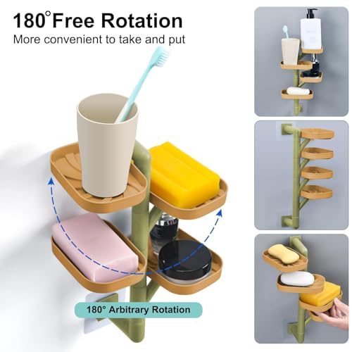 Soap Holder Four Layer Wall Mounted NO-Drilling Rotatable Self-draining Removable Soap Dish for Shower Bathroom Tray,Self Draining Sponge Holder,Razor Holder (Yellow/Green) - color: Yellow/Green