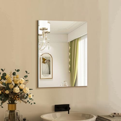 Frameless Wall Mirror 18"x24" Bathroom Vanity Mirror Shatterproof | Modern Wall Mount Mirror, Horizontal & Vertical, Rectangle Mirror for Over Sink, Living Room, Bedroom - size: 18"L x 24"W