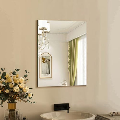 Frameless Wall Mirror 18"x24" Bathroom Vanity Mirror Shatterproof | Modern Wall Mount Mirror, Horizontal & Vertical, Rectangle Mirror for Over Sink, Living Room, Bedroom - size: 18"L x 24"W