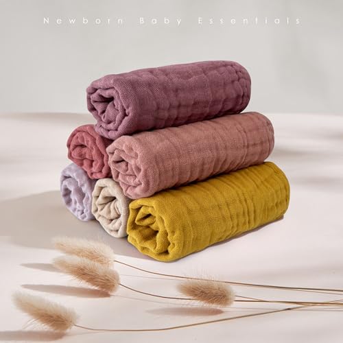 MOON PARK Baby Washcloths, 12 Pack - 12x12 Inches, Small Burp Cloths and Baby Wipes - 100% Cotton Muslin Ultra Soft for Newborn, Infant and Toddlers - Brown, Honey and Bean Paste Series - color: Brown, Honey and Bean Paste Series