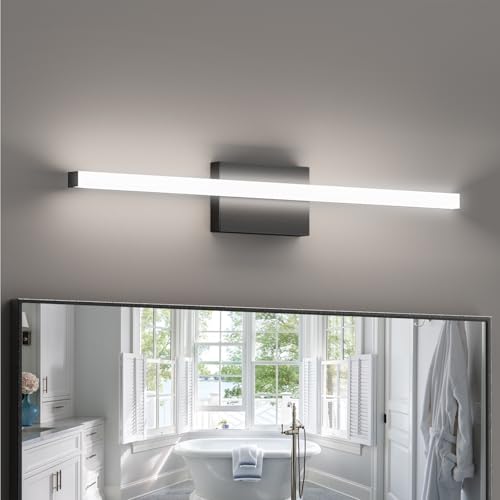 LED Modern Bathroom Vanity Light Bar 36 Inch, 34W 2900 Lumens Dimmable 5CCT LED Lights for Bathroom, Simple Square Black Vanity Light Fixtures Over Mirror - ETL Certified - size: 36IN-5CCT