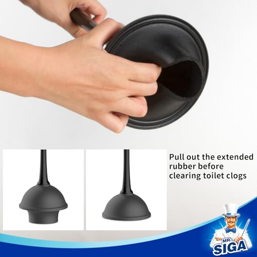 MR.SIGA Toilet Plunger and Bowl Brush Combo for Bathroom Cleaning, Black | Heavy duty toilet brush and plunger set, toilet bowl brush and plunger with holder - color: Black