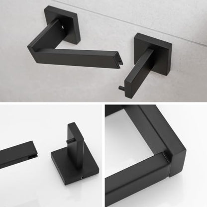 Toilet Paper Holder Wall Mount Matte Black Stainless Steel | Toilet Tissue Roll Holder Bathroom Square Toilet Paper Towel Roll Holder, Double Post Pivoting Tissue Handle - color: Matte Black