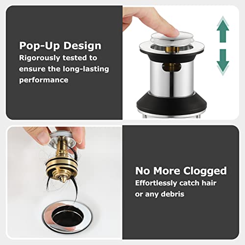 All Metal Bathroom Sink Drain with Overflow, Stainless Steel Pop Up Drain for Lavatory Vanity Vessel Sink, Chrome, 2108501 - color: Chrome, style: With Overflow