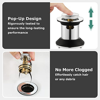 All Metal Bathroom Sink Drain with Overflow, Stainless Steel Pop Up Drain for Lavatory Vanity Vessel Sink, Chrome, 2108501 - color: Chrome, style: With Overflow
