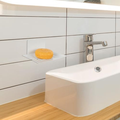 2 Pack Soap Dishes for Bathroom, Bar Soap Holder with Self Draining Tray, Soap Tray for Shower Wall, 5 Slot Self-Adhesive Soap Container (White) - color: White 2pack