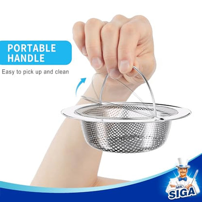 MR.SIGA Kitchen Sink Strainer, Stainless Steel Sink Drain Strainer, 2 Pack | Dishwasher safe sink strainer, outer diameter 4.33 inch/11 cm, inner diameter 3.23 inch/8.2cm