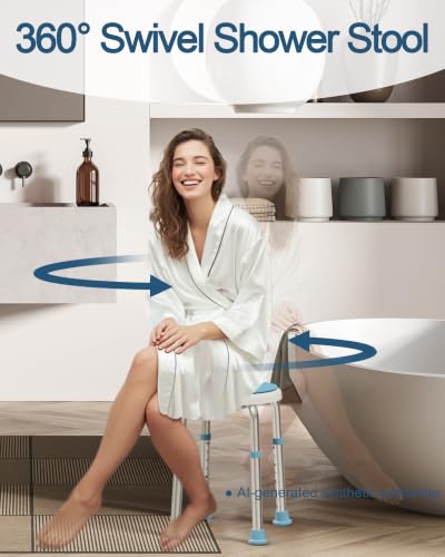 HOMLAND Swivel Shower Chair for Inside Shower, Adjustable Round Shower Stool with Back Scrubber, Shower Seat for Inside Tub Bathroom Bench Bath Chair for Elderly and Disabled