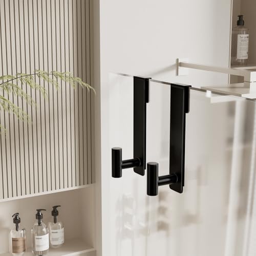 WUIVIUT T-Shape Heavy-Duty Stainless Steel Over The Glass Door Hooks - Frameless Glass Door Hooks for Bathroom Shower Towel Holder 19 cm Hook for Robe,Towels,Shower(T Shape 2 Pack, Fits 3/8'' Thick) - size: T Shape, 2 Pack