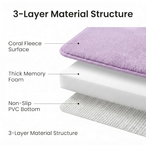 Bathroom Rugs Set 3 Piece, Memory Foam Bath Rugs, Non Slip Washable Bathroom Rug Set, Extra Soft Absorbent Bath Mats with U-Shaped Toilet Rug, Lavender - color: Lavender