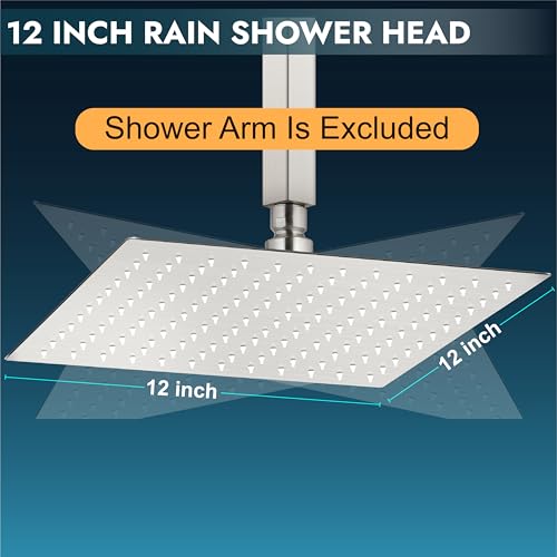 Midanya Square Rain Shower Head,High Pressure,Brushed Nickel 12 Inch | 360°Swivel,Ceiling or Wall Mount,Waterfall Full Body Coverage,Bathroom Remodel,Stainless Steel Large Rainfall Shower Head - color: Nickel, size: 12 Inch