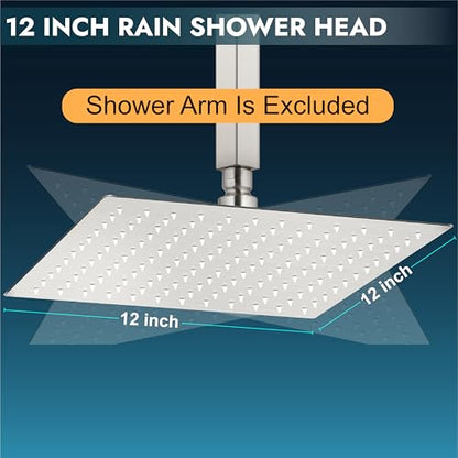 Midanya Square Rain Shower Head,High Pressure,Brushed Nickel 12 Inch | 360°Swivel,Ceiling or Wall Mount,Waterfall Full Body Coverage,Bathroom Remodel,Stainless Steel Large Rainfall Shower Head - color: Nickel, size: 12 Inch