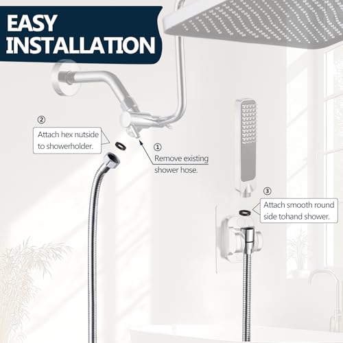 71 Inch Metal Shower Head Hose, Bathroom Handheld Shower Head Extra Long Hose Extension, Anti-Twist Flexible - Polished Chrome - color: Polished Chrome