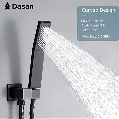 Matte Black Shower System with 4 PCS Shower Body Spray Jets & 12’’ Ceiling Shower Head & Handheld Spray, DASAN Full Body Shower Faucet System with Jets Rainfall Shower Combo Set, SA-SS03BMB-S12C - color: Matte Black