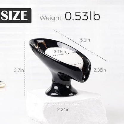 Soap Dish, Ceramic Soap Holder Self Draining Leaf Shape Bar Soap Holder, Marble Look Black Drain Soap Dish Holder for Bathroom, Easy to Clean Keeps Soap Dry, ANTIS'S HOME - color: 1pcs-black