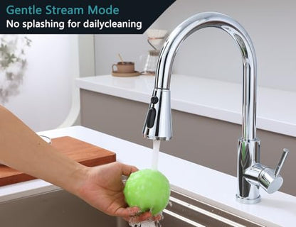 Chrome Pull Down Kitchen Faucet Head Replacement with 9 Adapters | 3-function spray, stream, spray & high-pressure rinse, 9 adapters, fits most faucets, removable aerator, no tools needed - color: Chrome Finish