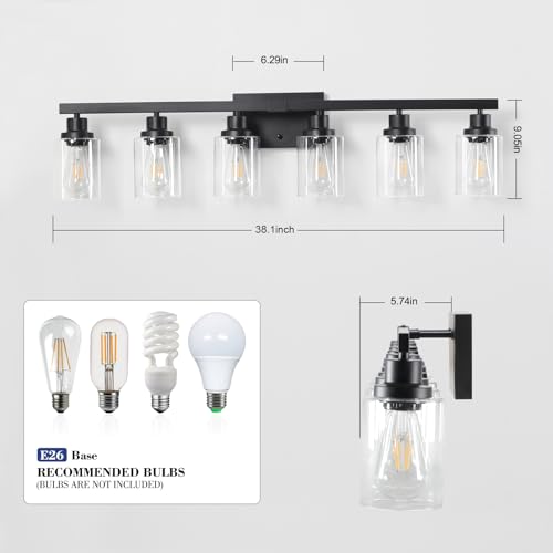 6-Light Black Vanity Lights 38'' Modern Bathroom Vanity Lighting Fixtures Above Mirror? Industrial Matte Bathroom Light Fixtures, Bath Wall Light Fixtures, Black Wall Sconces - color: Black, size: 6-light