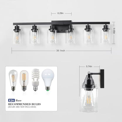 6-Light Black Vanity Lights 38'' Modern Bathroom Vanity Lighting Fixtures Above Mirror? Industrial Matte Bathroom Light Fixtures, Bath Wall Light Fixtures, Black Wall Sconces - color: Black, size: 6-light