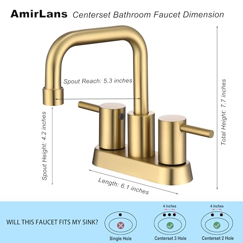 Brushed Gold 4 Inch Centerset Bathroom Faucet 2 or 3 Hole | Stainless Steel 2 Handle Gold Bathroom Sink Faucet for Bathroom, Restroom, Vanity, Rv - color: Brushed Gold