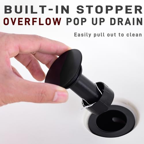 TRUSTMI 4" Centerset Bathroom Faucet 3 Hole, High Flow Waterfall Spout, Matte Black | Commercial Grade Stainless Steel | 360° Swivel, with Pop-Up Drain & cUPC Lines - color: Matte Black