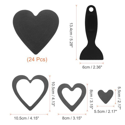 HARFINGTON 24pcs Non Slip Bathtub Stickers Bath Shower Floor 4" Anti-Slip Adhesive Sticker Tape Heart Style Decals with Scraper for Bathroom Kitchen Bathtub Treads Stairs, Black - color: Black