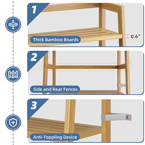 HITNET Ladder Shelf, 4-Tier Bookshelf, Bamboo Leaning Bookcase, Display Storage Rack Organizer, Freestanding Flower Plant Stand for Living Room, Home Office, Kitchen, Natural - color: Natural