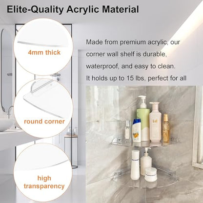 Acrylic Corner Shelves, Adhesive Shelf, Shower Caddy Organizer for Home Decor,Clear Shower Shelf,No Drilling Wall Mounted Bathroom Shelves