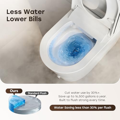 HOROW Non-Electric Bidet Toilet with Auto Flush, Tankless One-Piece Toilet with Powerful Flush, 1.22 GPF Water Saving, Battery Operated, No Rewiring, Suitable for No Outlet Bathrooms, 12" Rough-In