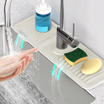 17.7inch Faucet Mat for Kitchen Sink [5°Slope Fast Self-draining] Faucet Mat Kitchen Sink Splash Guard Silicone Sink Splash Guard Kitchen Sink Area Tidy Splash Faucet Guard Draining Mat-Beige - color: Beige, size: 17.7" x 5.5"