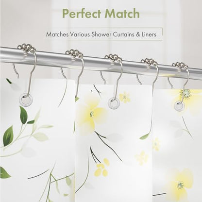 Shower Curtain Hooks, Decorative Shower Curtain Hooks Smooth, 12pcs Shower Hooks and 13ft Clear Curtain Hooks Prevents Shower Hooks from Snagging - color: Brushed Nickel+curtain Tape, style: Single Hooks