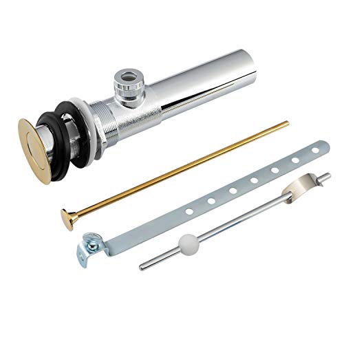 Sink Pop-Up Drain Stopper Assembly with Lift Rod and Overflow, Solid Brass Lavatory Pop Up Drain Assembly for Bathroom Vanity Sink, All Brass Construction (Polished Brass) - color: Polished Brass
