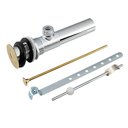 Sink Pop-Up Drain Stopper Assembly with Lift Rod and Overflow, Solid Brass Lavatory Pop Up Drain Assembly for Bathroom Vanity Sink, All Brass Construction (Polished Brass) - color: Polished Brass