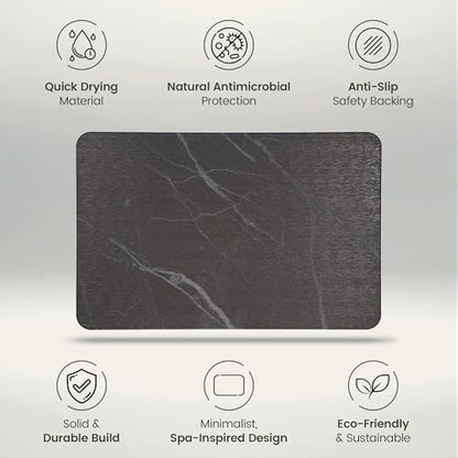 Quick Dry Shower Stone Bath Mat, Super Absorbent & Non-Slip 24 x 16 Inch Diatomaceous Earth Mat, Durable & Easy to Clean Diatomite Bath Mat for Bathroom Floor/Kitchen (Charcoal) - color: Charcoal