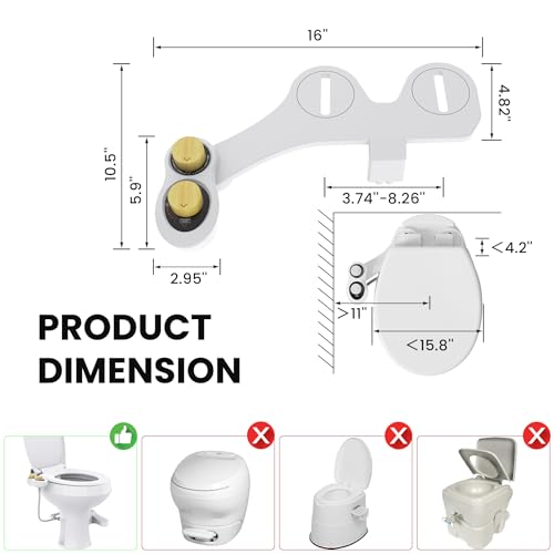 RV Bidet for Camper Toilet, Non-Electric Toilet Sprayer Attachment with Dual Nozzles, Adjustable Pressure, Front/Rear/Self Cleaning, Upgrade for Trailer, Motorhome, RV Bathroom (White-Black)
