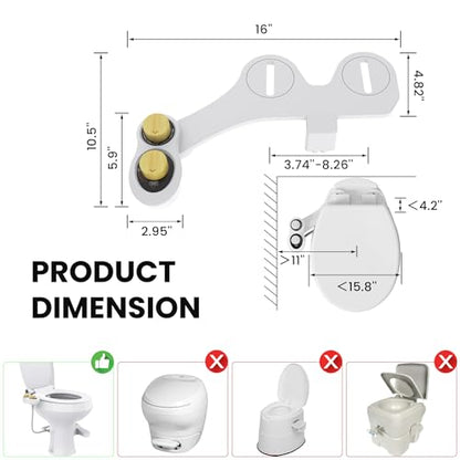 RV Bidet for Camper Toilet, Non-Electric Toilet Sprayer Attachment with Dual Nozzles, Adjustable Pressure, Front/Rear/Self Cleaning, Upgrade for Trailer, Motorhome, RV Bathroom (White-Black)