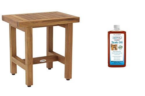 AquaTeak Spa Lotus 18" Teak Shower Bench & Premium Teak Oil | Durable, Water-Resistant Teak, Shower Chair & Shaving Foot Rest, Indoor/Outdoor Use - size: B. Bench w/ Teak Oil