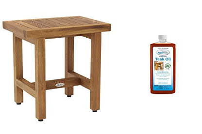 AquaTeak Spa Lotus 18" Teak Shower Bench & Premium Teak Oil | Durable, Water-Resistant Teak, Shower Chair & Shaving Foot Rest, Indoor/Outdoor Use - size: B. Bench w/ Teak Oil