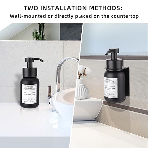 2 Pack Wall Mounted Soap Dispenser 8.5oz Refillable for Home & Hotel | Stainless steel pump head & bracket, glass bottle, wall mounted design, rust-resistant, durable, refillable - color: Black Set of 2