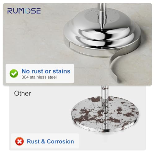 RUMOSE Toilet Paper Holder Stand for Floor Free Standing, Chrome | Bathroom Freestanding Toilet Tissue Roll Holder with Storage, Adjustable 17-25 Inch, Rustproof, SUS304 Stainless Steel - color: Chrome