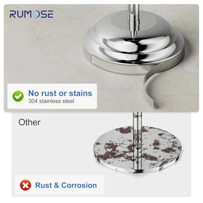 RUMOSE Toilet Paper Holder Stand for Floor Free Standing, Chrome | Bathroom Freestanding Toilet Tissue Roll Holder with Storage, Adjustable 17-25 Inch, Rustproof, SUS304 Stainless Steel - color: Chrome