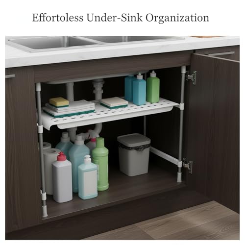 Adjustable Telescopic Cabinet Shelf, Tool-Free Under Sink Organizer Rack, Carbon Steel and PP Plastic Storage Solution for Kitchen and Bathroom - size: 4.72 x 9.84 x 0.79 in